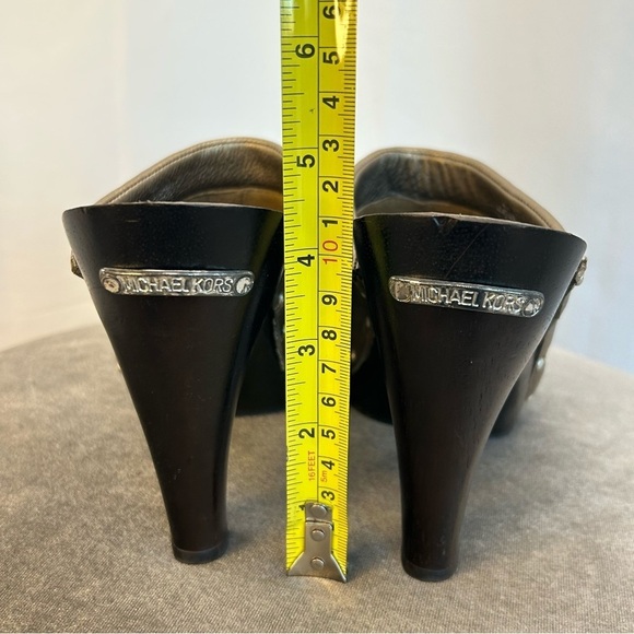 MICHEAL Michael Kors gold bronze metallic studded clog mules wooden heel Sz 8 - Picture 7 of 8